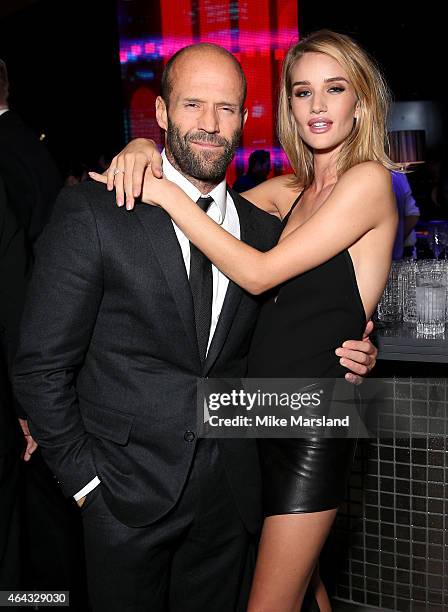 Model Rosie Huntington-Whiteley and Jason Statham attend the after party for the Elle Style Awards 2015 at Sky Garden @ The Walkie Talkie Tower on...