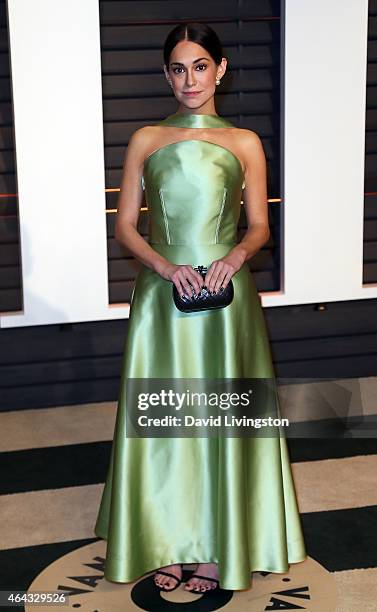 Actress Audrey Gelman attends the 2015 Vanity Fair Oscar Party hosted by Graydon Carter at the Wallis Annenberg Center for the Performing Arts on...