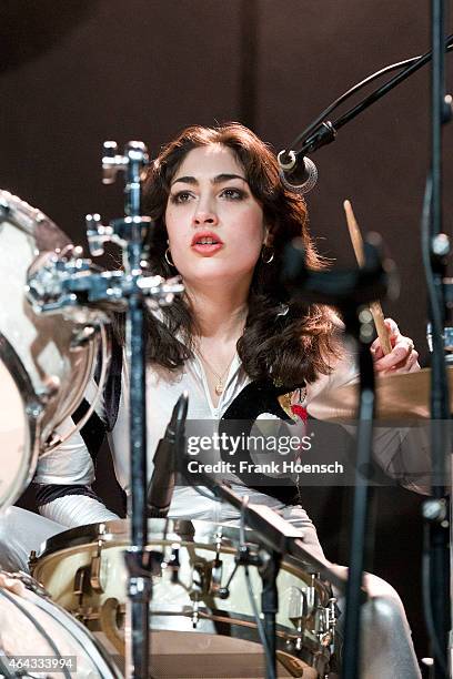 Singer Daisy Durham of the British band Kitty, Daisy and Lewis performs live during a concert at the Columbiahalle on February 24, 2015 in Berlin,...