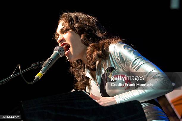 Singer Daisy Durham of the British band Kitty, Daisy and Lewis performs live during a concert at the Columbiahalle on February 24, 2015 in Berlin,...
