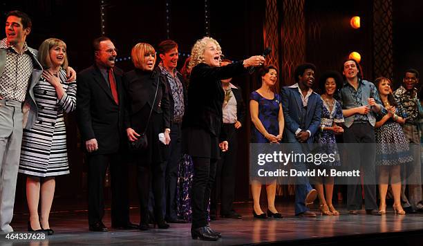 Carole King and Cast bows at the curtain call during the press night performance of "Beautiful: The Carole King Musical" at the Aldwych Theatre on...