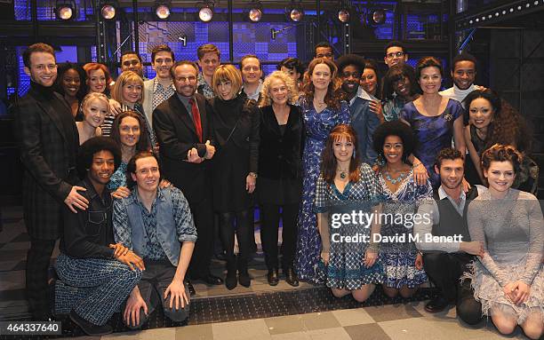 Barry Mann, Cynthia Weil, Carole King and Cast bows at the curtain call during the press night performance of "Beautiful: The Carole King Musical" at...