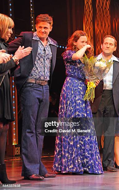 Alan Morrissey and Katie Brayben bows at the curtain call during the press night performance of "Beautiful: The Carole King Musical" at the Aldwych...