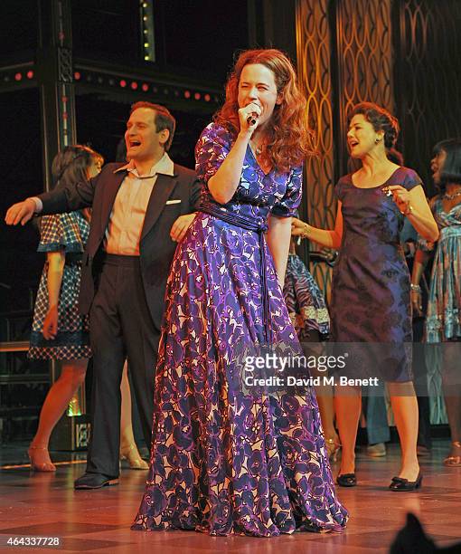 Katie Brayben bows at the curtain call during the press night performance of "Beautiful: The Carole King Musical" at the Aldwych Theatre on February...