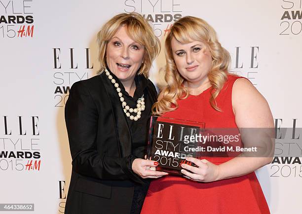 Jennifer Saunders and Rebel Wilson, winner of the Rising Star award, pose in the Winners Room at the Elle Style Awards 2015 at Sky Garden @ The...