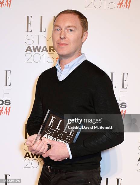 Stuart Vevers, winner of the Accessories Designer award, poses in the Winners Room at the Elle Style Awards 2015 at Sky Garden @ The Walkie Talkie...