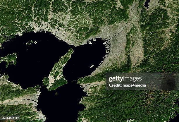 This is an enhanced Landsat 7 Satellite Image of Osaka Bay Japan.