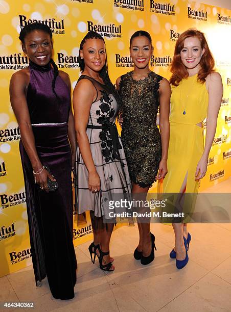 Tanisha Spring, Tanya Nicole-Edwards, Lucy St Louis and Vivien Carter attend an after party following the press night performance of "Beautiful: The...