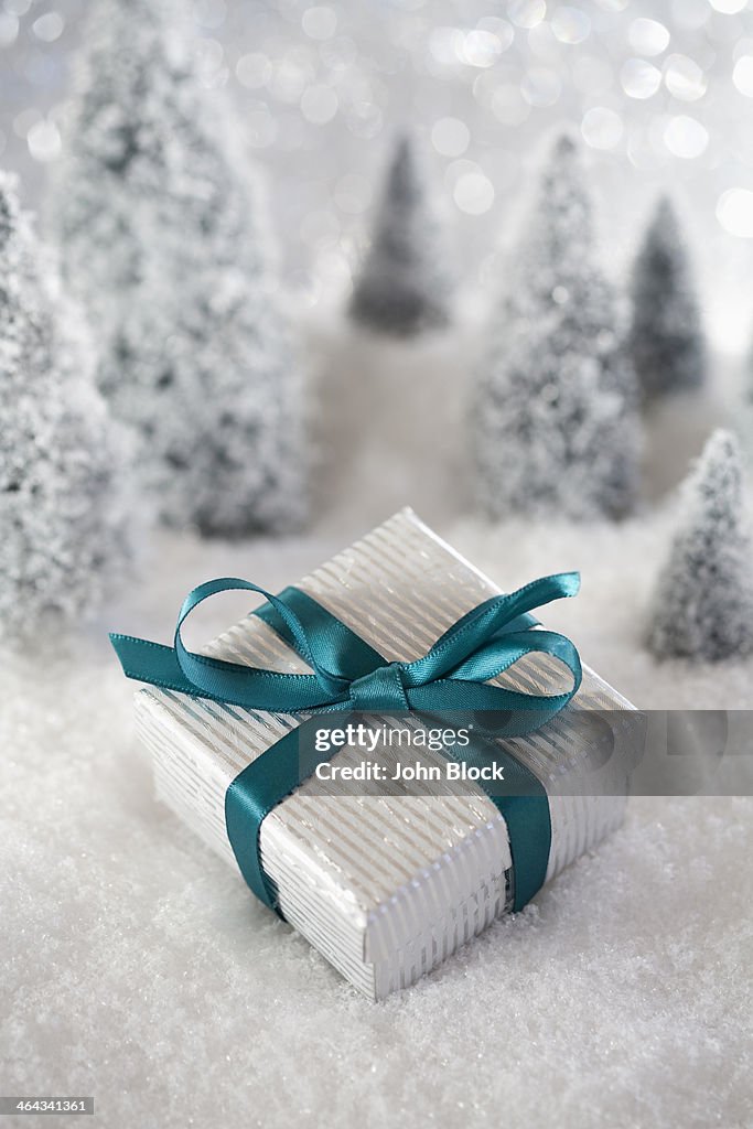 Gift in snow scene