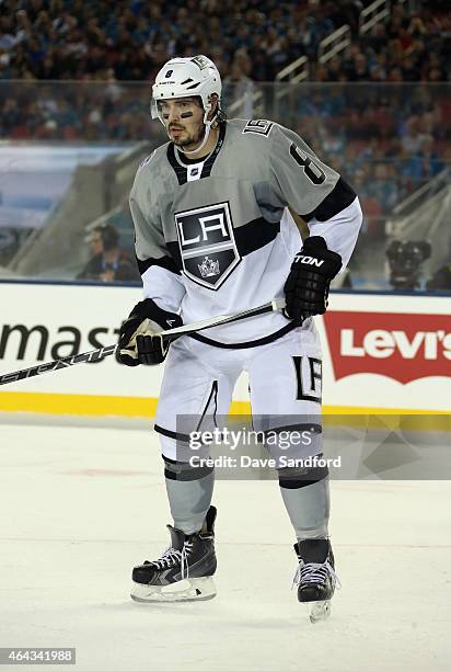 Drew Doughty of the Los Angeles Kings plays against the San Jose Sharks during the 2015 Coors Light NHL Stadium Series game at Levi's Stadium on...