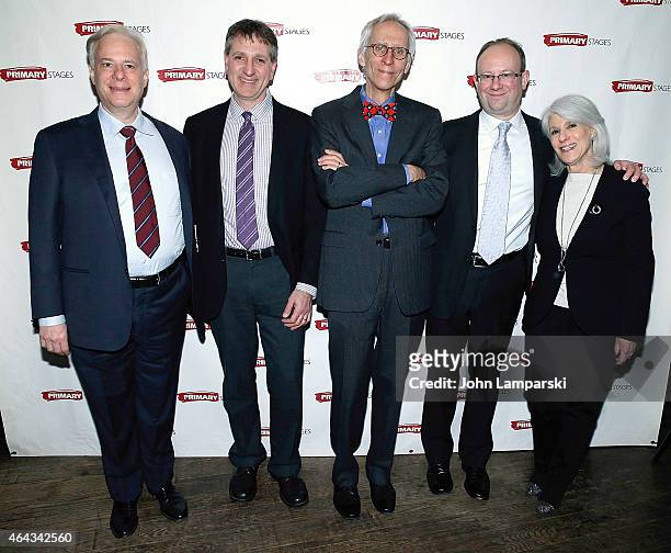 Barry Feirstein, Elliot Fox, David Ives, Andrew Lynese and Jamie DeRoy attend "Lives Of The Saints" opening night after party at Casa Nonna on...