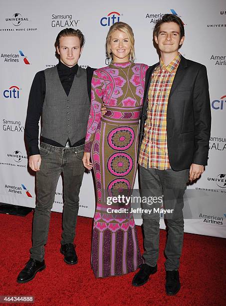 Musicians Elijah Edwards, Megan McAllister and Mason Van Valin of the band Fairground Saints attend the Universal Music Group 2015 Post GRAMMY Party...