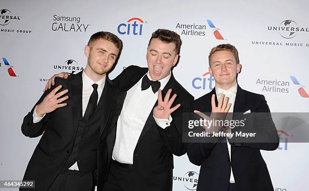 Singer Sam Smith , Howard Lawrence and Guy Lawrence of Disclosure attend the Universal Music Group 2015 Post GRAMMY Party at The Theatre Ace Hotel...