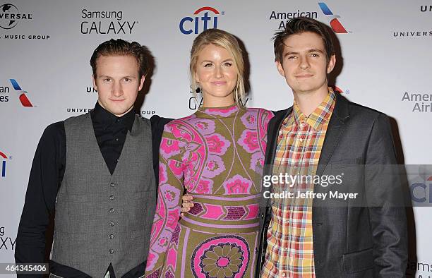 Musicians Elijah Edwards, Megan McAllister and Mason Van Valin of the band Fairground Saints attend the Universal Music Group 2015 Post GRAMMY Party...