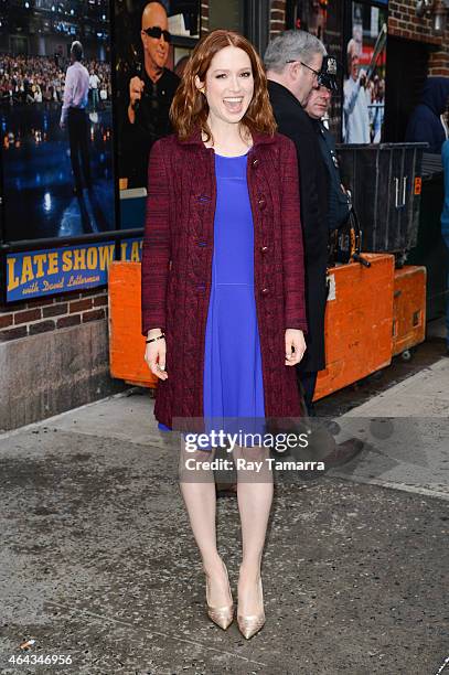 Actress Ellie Kemper leaves the "Late Show With David Letterman" taping at the Ed Sullivan Theater on February 24, 2015 in New York City.