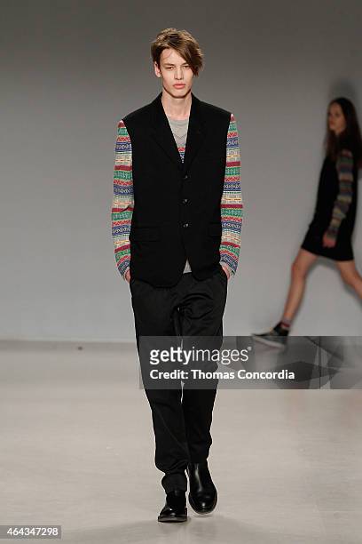 Model walks the runway during the Tokyo Runway Meets New York Runway show during Mercedes-Benz Fashion Week Fall 2015 at The Salon at Lincoln Center...