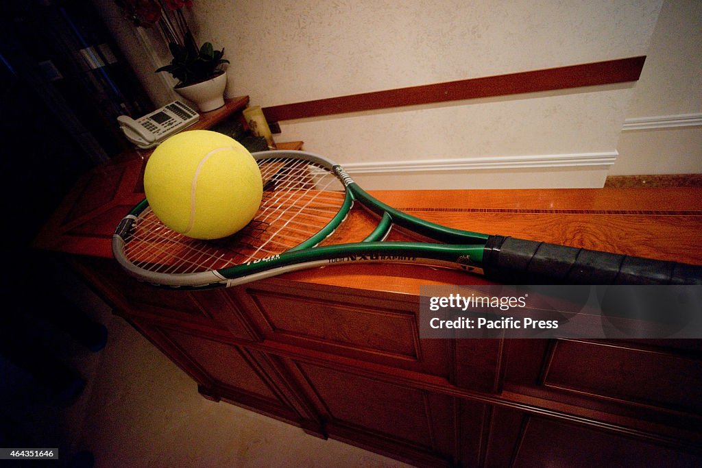 A gaint tennis racket and tennis ball was one of the...