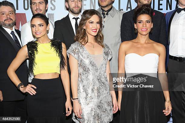 Aislinn Derbez, Aurora Papile and Daniela Schmidt attend "A La Mala" Mexico City premiere at Cinepolis Antara Polanco on February 24, 2015 in Mexico...