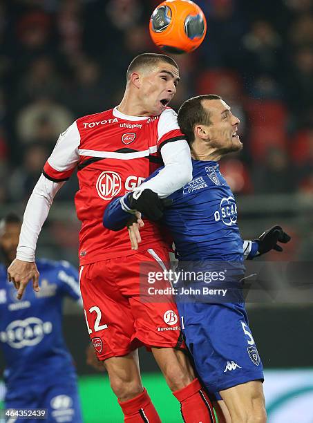 Carl Medjani of Valenciennes and Sebastien Squillaci of Bastia in action during the french Ligue 1 match between Valenciennes FC and SC Bastia at the...