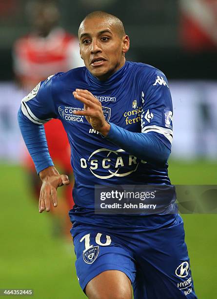 Wahbi Khazri of Bastia in action during the french Ligue 1 match between Valenciennes FC and SC Bastia at the Stade du Hainaut on January 11, 2014 in...