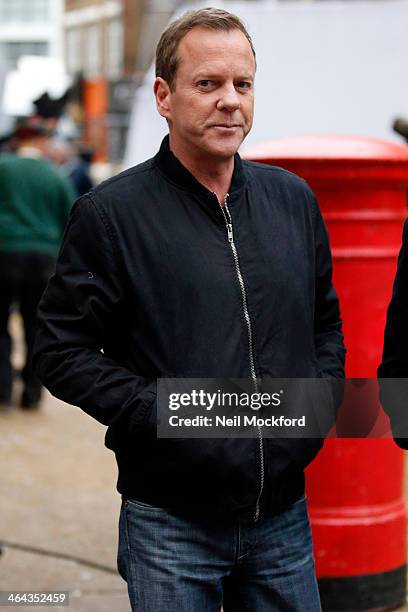 Kiefer Sutherland leaves the set of 24 on January 22, 2014 in London, England.