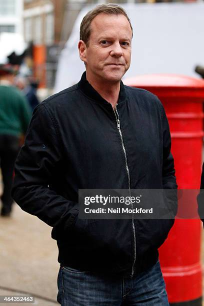 Kiefer Sutherland leaves the set of 24 on January 22, 2014 in London, England.
