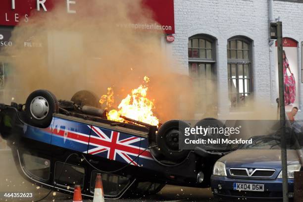Action from the set of TV series 24 on January 22, 2014 in London, England.