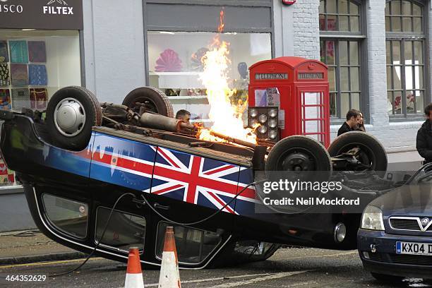 Action from the set of TV series 24 on January 22, 2014 in London, England.