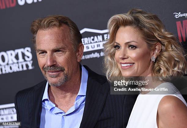 Actor Kevin Costner and wife Christine Baumgartner arrive at the World Premiere of Disney's 'McFarland, USA' at the El Capitan Theatre on February 9,...