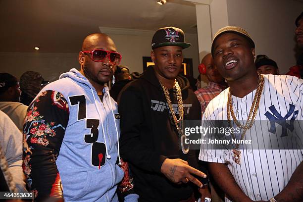 Freekey Zekey, Cam'ron, and Troy Ave backstage at B.B. King Blues Club & Grill on February 24 in New York City.