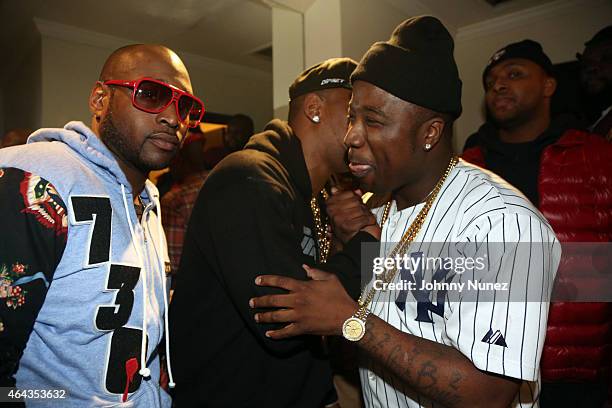 Freekey Zekey, Cam'ron, and Troy Ave backstage at B.B. King Blues Club & Grill on February 24 in New York City.