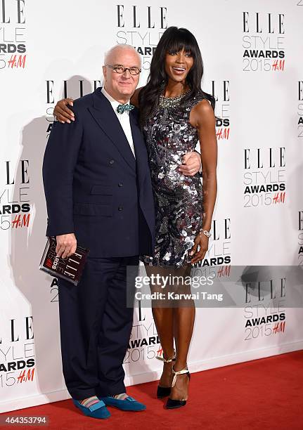Model Naomi Campbell poses with designer Manolo Blahnik, winner of the Lifetime Achievement Award, in the winners room during the Elle Style Awards...