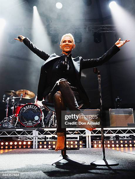 Marie Fredriksson of Roxette performs live on stage to fans at Sydney Opera House on February 25, 2015 in Sydney, Australia.