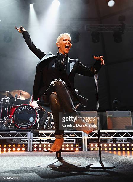 Marie Fredriksson of Roxette performs live on stage to fans at Sydney Opera House on February 25, 2015 in Sydney, Australia.