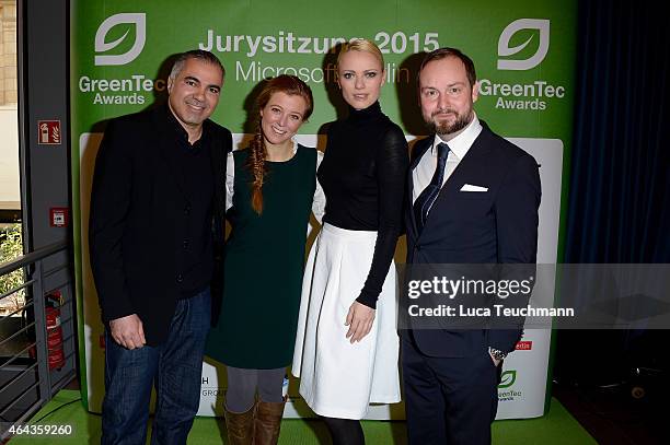 Aiman Abdallah; Nina Eichinger; Franziska Knuppe and Marco Voigt attends the GreenTec Awards Jury Meeting 2015 at Microsoft Berlin on February 25,...