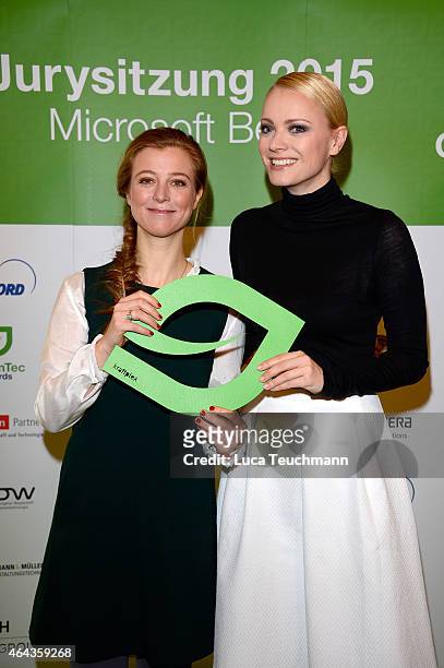 Nina Eichinger and Franziska Knuppe attend the GreenTec Awards Jury Meeting 2015 at Microsoft Berlin on February 25, 2015 in Berlin, Germany.