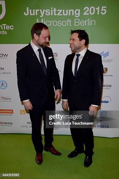 Marco Voigt and Sven Krueger attend the GreenTec Awards Jury Meeting 2015 at Microsoft Berlin on February 25, 2015 in Berlin, Germany.