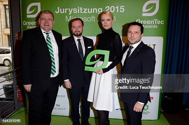 Henrik Tesch; Marco Voigt; Franziska Knuppe and Sven Krueger attend the GreenTec Awards Jury Meeting 2015 at Microsoft Berlin on February 25, 2015 in...