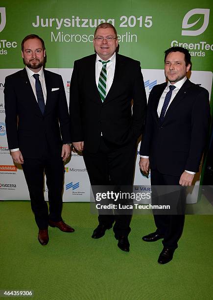 Marco Voigt; Henrik Tesch and Sven Krueger attend the GreenTec Awards Jury Meeting 2015 at Microsoft Berlin on February 25, 2015 in Berlin, Germany.