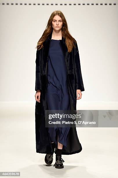 Model walks the runway at the Simonetta Ravizza show during the Milan Fashion Week Autumn/Winter 2015 on February 25, 2015 in Milan, Italy.