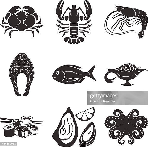 stockillustraties, clipart, cartoons en iconen met seafood icons - brosche