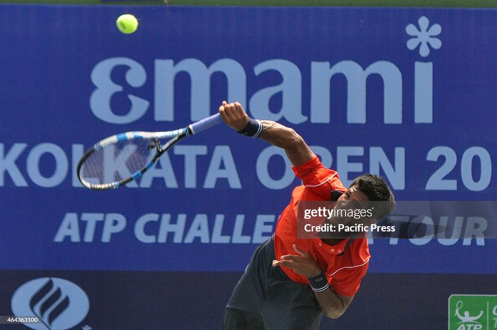 Indian tennis player, Somdev Devvarman  in action against...