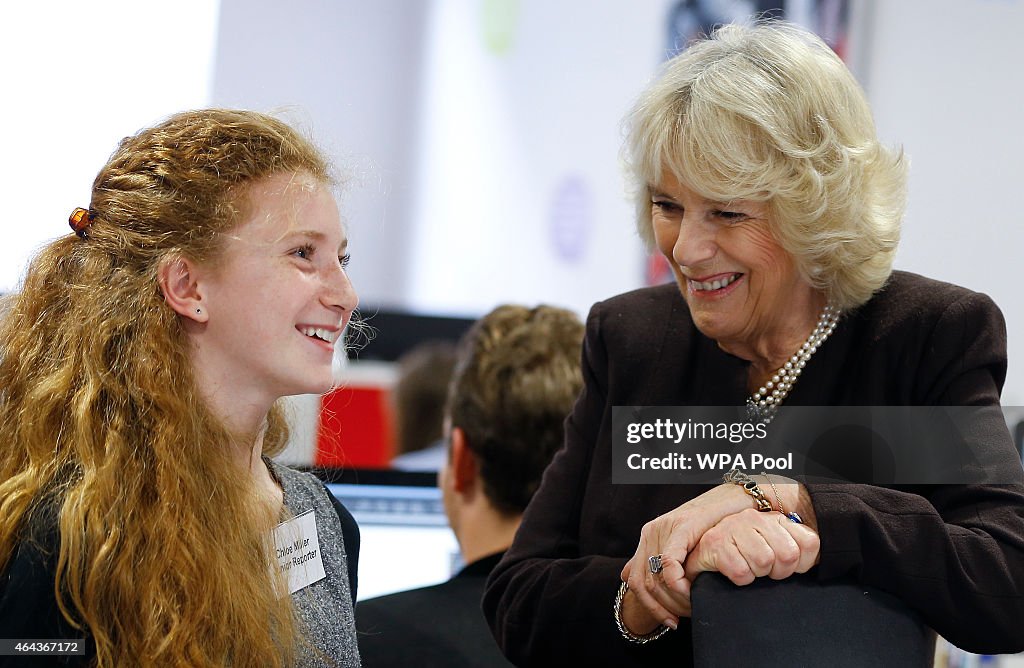 Duchess Of Cornwall Opens The Offices Of The Children's Newspaper 'First News'