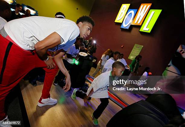 Metairie, LA Anthony Davis of the New Orleans Pelicans participates in his FLIGHT Academy's gaming activity on February 24, 2015 at Laser Tag in...