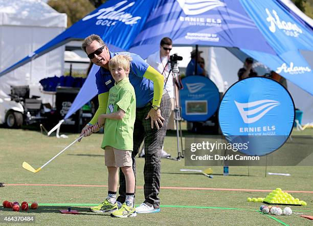 Children enjoying the golf experience during the Els #GameON Autism clinic as a preview for The Honda Classic on the Champions Course at the PGA...