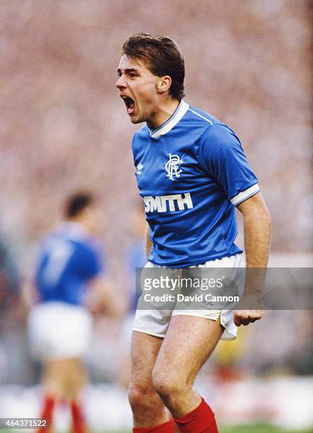 Rangers striker Ally McCoist reacts during the 1986 Skol Cup Final between Rangers and Celtic at Hampden on October 26, 1986 in Glasgow, Scotland.