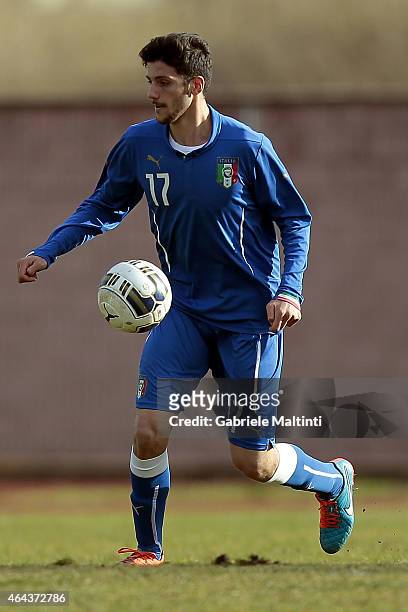 Simone Emmanuello of Italy U20 in action during the international friendly match between Italy U20 and Qatar U20 on February 25, 2015 in Montelupo...