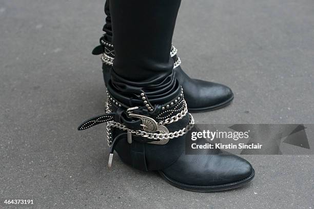 Creative director at Pritch, Arina Pritch wears Ermanos Scervino boots day 2 of Paris Haute Couture Fashion Week Spring/Summer 2014, on January 21,...