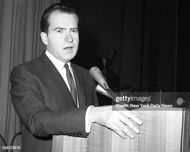 "Go-Day" Republican Dinner at New York Hilton Hotel Grand Ballroom. Former Vice Persident Richard Nixon at dinner speaks nation wide on closed...