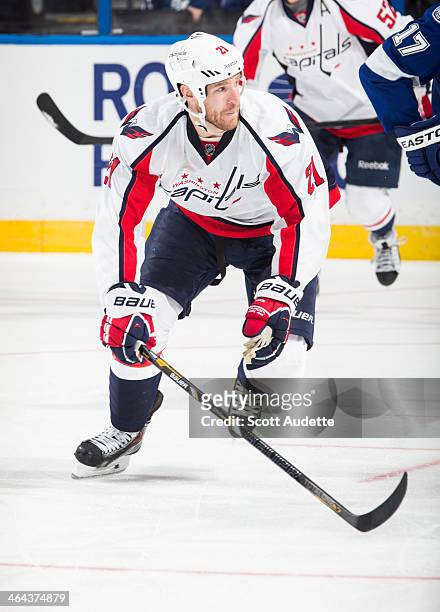 Brooks Laich of the Washington Capitals skates against the Tampa Bay Lightning at the Tampa Bay Times Forum on January 9, 2014 in Tampa, Florida.